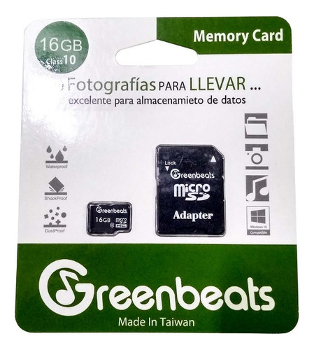 Memoria Micro Sdhc Greenbeats 16gb Clase 10