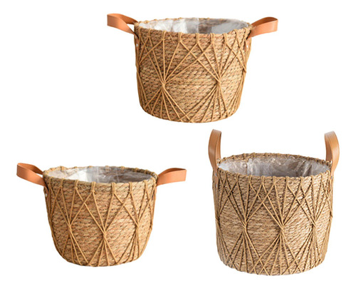 3x Cestas Tejidas De Paja Para Macetas Cestas Tejidas Caqui