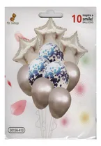 Comprar Kit Set Con 10 Globos Metalicos, Redondos, Confeti, Estrella