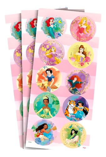 Adesivo Redondo Princesas Da Disney Com 30 Un Regina Festas