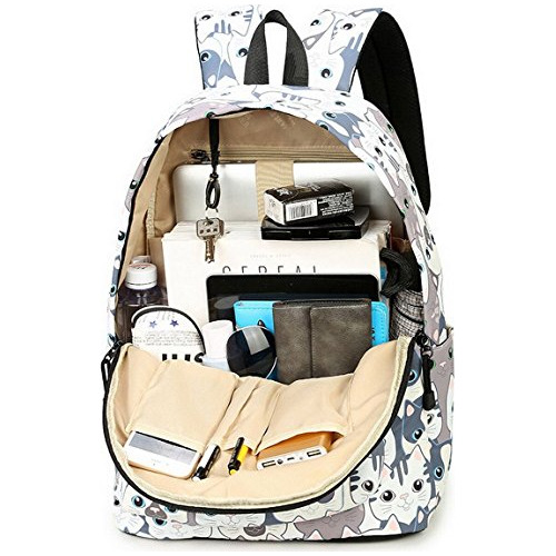 Mochila Escolar Con Compartimiento Para Laptop Diseño Gatos Blanco Gatos