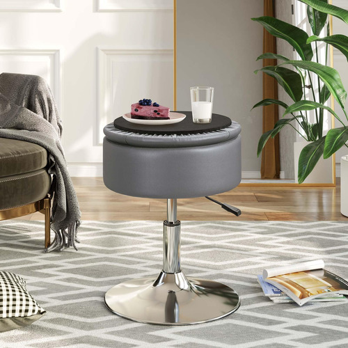 Taburete De Tocador Ajustable Con Almacenamiento Giratorio 3