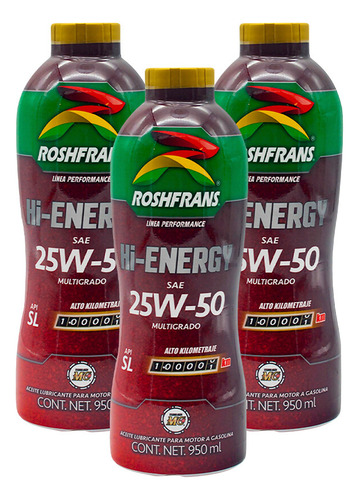 Paquete 2.85 Lts Aceite Roshfrans Multigrado Hi-energy 25w50