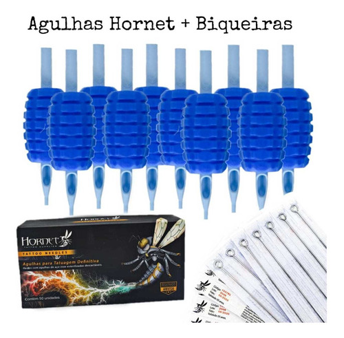 Kit 10 Biqueiras + 10 Agulhas Hornet Traço Pintura Tatuagem