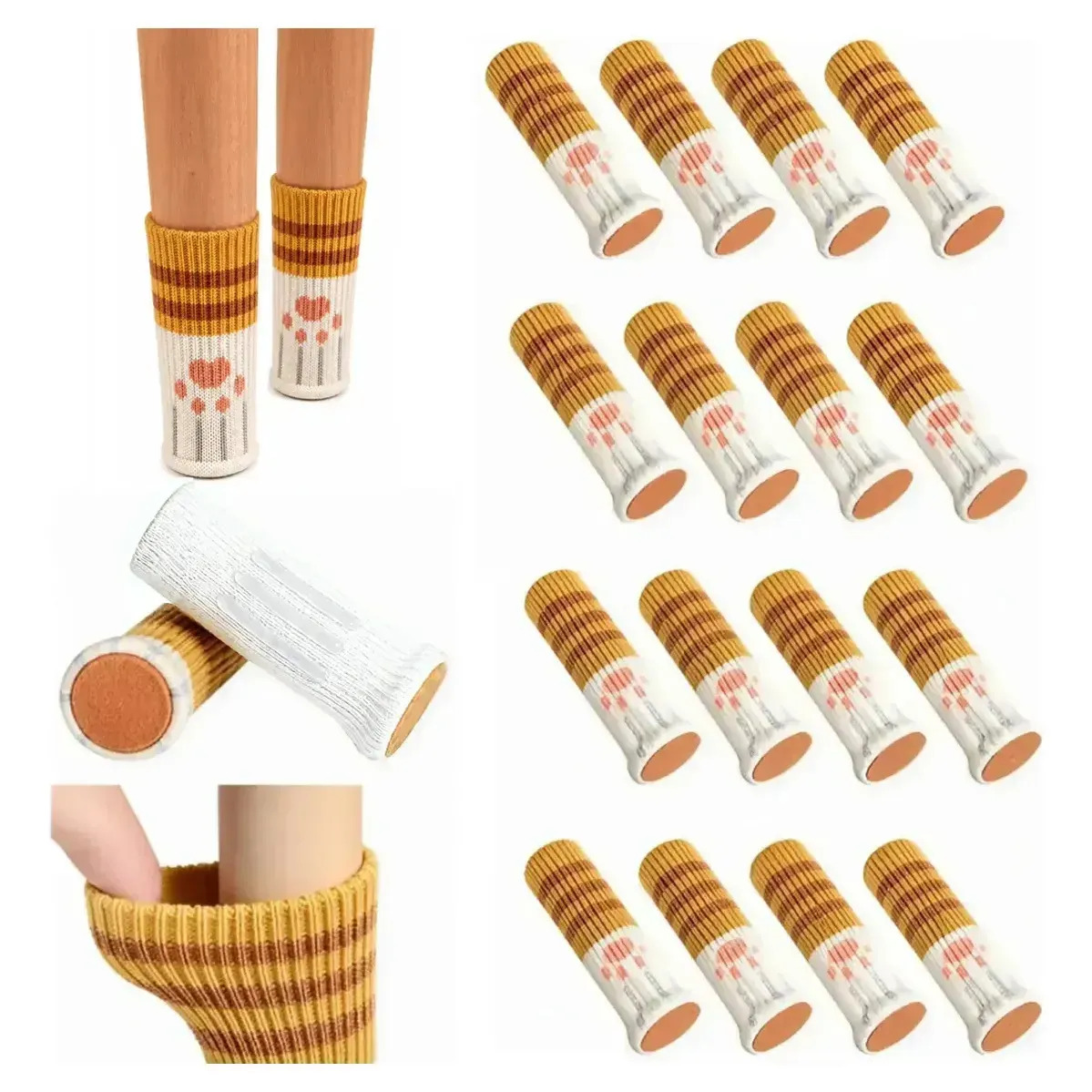 Tejido De Punto Silicona Patas De Muebles, Sillas 24 Piezas Funda Protectora Para Mesas, Sillas Y Piernas Con Patrón De Pies De Gato
