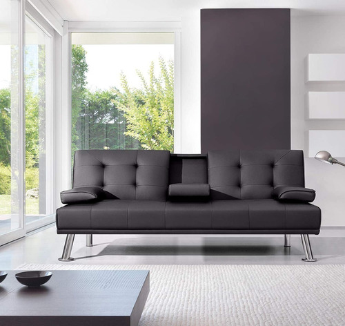 Sofa Cama Futon Moderno Plegable Convertible Portavasos