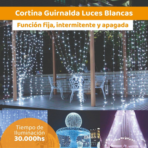 Imagen 3 de 7 de Cortina Guirnalda Luz Led 100 Luces Blancas 10 Metros A Pila