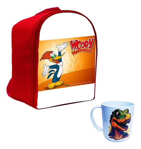 Kit Mochila Jardin Roja Pajaro Loco Y Taza #a 5