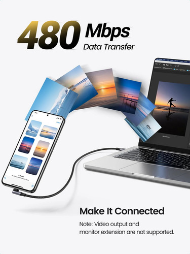 Cabo Ugreen Usb-c 90° Pd 100w Carregamento Rápido 1 Metro