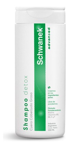 Shampoo Schwanek Detox Advanced Caída De Cabello Seborrea Cabellos Grasos
