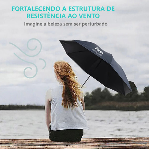 Preto Guarda Chuva Automático Reforçado Contra Vento Com Led Para Iluminação - Compacto, Cabe Na Bolsa | Guarda Chuva Reforçado | Guarda Chuva Grande