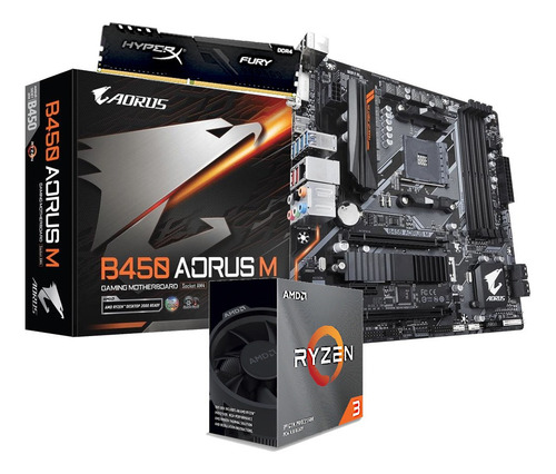 Kit Processador Ryzen 3 3100 Gigabyte B450 Aorus M Hx 4gb