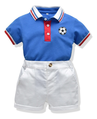 Conjunto De Pantalones Cortos Polo De Moda Infantil Azul Y Blanco 110cm (3 Años-4 Años)
