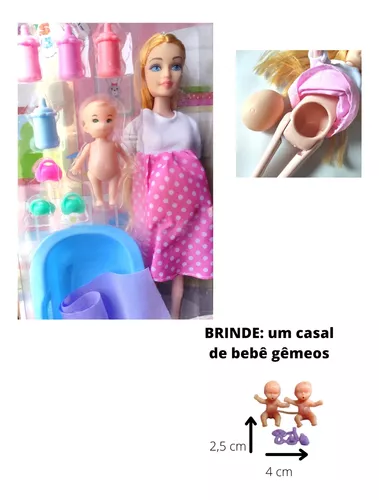 Boneca Nina Grávida 28 Cm Plástico c/ Bebê e Acessórios - 145878