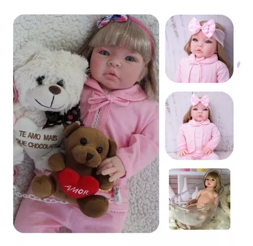 Boneca Reborn Baby Kiss Loira Bebê Corpo Inteiro de Silicone