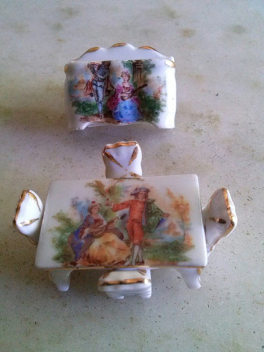 Antiguo Juego Porcelana Limoges,miniaturas,mesa,sillas,etc