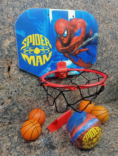 Juego Set De Tablero, Aro, Pelotas De Basketball Spiderman (Usado)