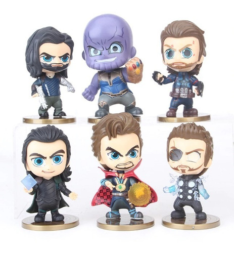 Set Avengers X 6 Loki Thanos Capitan Thor Doc Strange 10 Cm