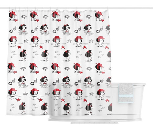 Imagen 1 de 4 de Cortina Baño Mafalda Extra Gruesa Ganchos Y Protector