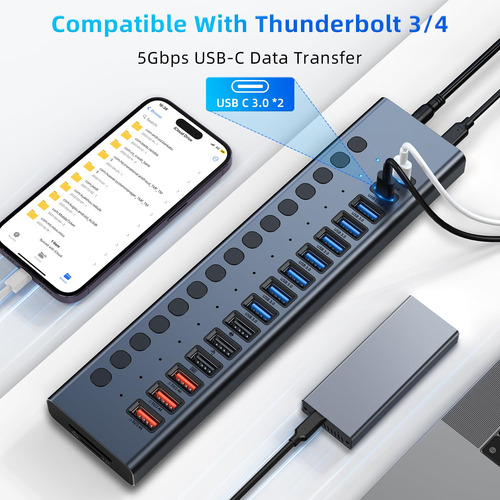 Hub Usb Alimentado, Vangree 17 Puertos Divisor Usb 3.0 (7
