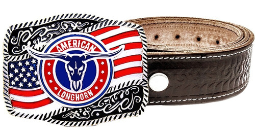 Cinto Top + Fivela Eua Prateada American Longhorn Original 