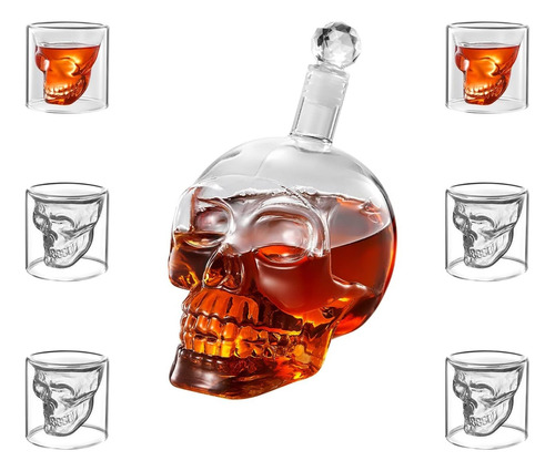 Whiskera De Calavera  Decantador Licorera  Craneo + 4 Vasos 