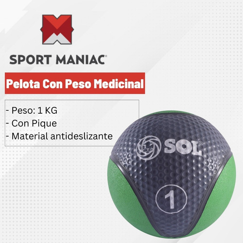 Imagen 2 de 4 de Pelota Con Peso 1 Kg Funcional Medicine Ball Con Pique