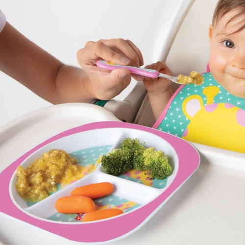Imagem 6 de 10 de Kit Prato Infantil Com Divisória + Talher Inox Refeição Buba