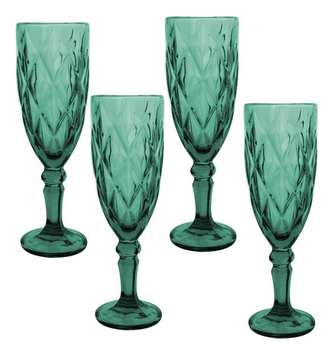 Copa Labrada Champagne Vidrio Flauta Cristal 170ml Vittori Verde/4 Piezas