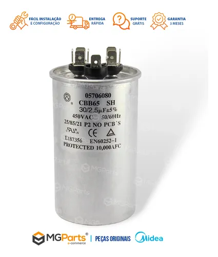 Capacitor Duplo 30+2,5uf 450vac P2 Midea Springer 05706080 Capacitor Duplo 30+2,5uf 450vac P2 Midea Springer 05706080