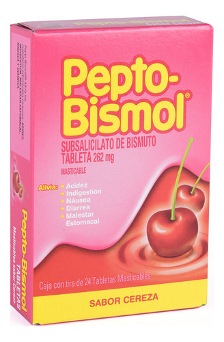 Pepto Bismol Tabletas Sabor Cereza 262 Mg, 24 Tabletas