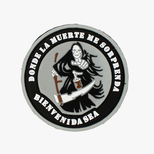 Parche Táctico De Pvc Santa Muerte Con Leyenda Gris