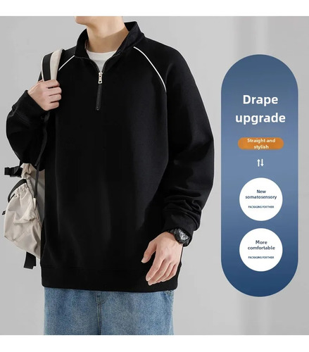 Sudadera Holgada Con Cuello Alto Para Hombre