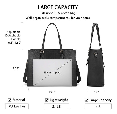 Bolso Para Computadora Portátil Para Mujer Bolso De Mano De Negro.