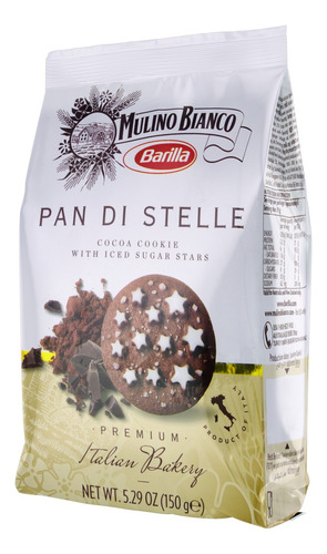 Biscoito Cookie Pan Di Stelle Chocolate e Cacau Barilla Mulino Bianco Premium Pacote 150g