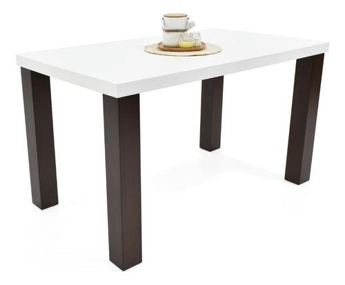 Mesa De Comedor Michigan 6 Puestos Tapa Blanco Patas Wengue