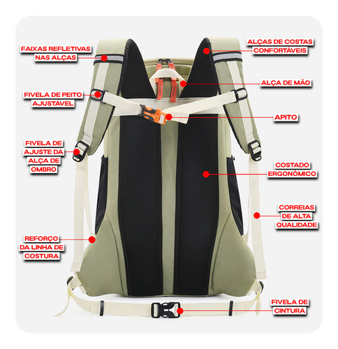Mochila Para Trilha Mochilão Viagem Camping 30l Capa Chuva Cor Preto Desenho do tecido Liso