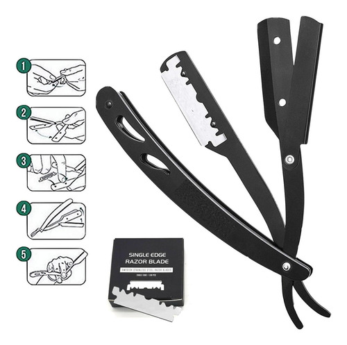 Maquinilla De Afeitar De Barbero De Acero Inoxidable Negro
