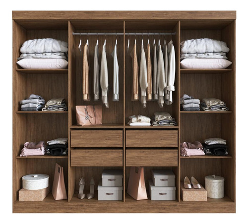 Guarda-roupas Casal 8 Portas Com Vidro Multimóveis Cr35259 Cor Castanho