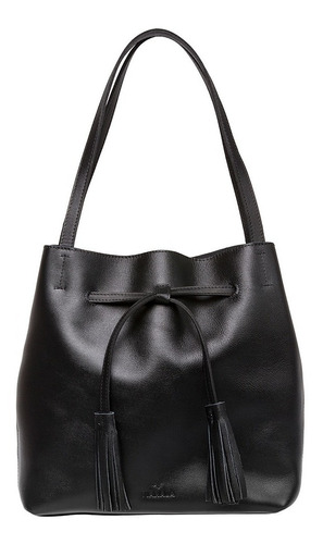 Bolsa Negra Mujer De Piel Tipo Bucket Saco Morral Moda 