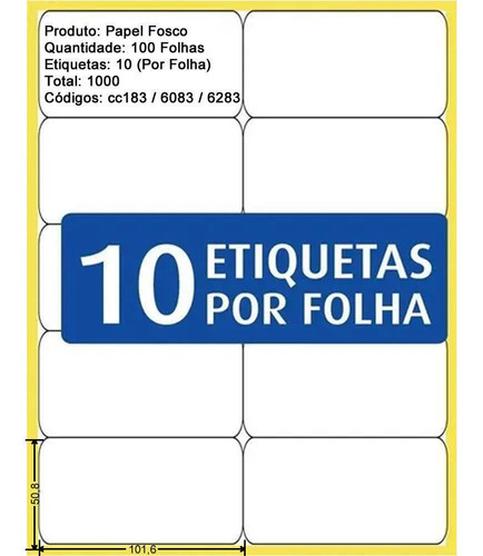 Etiqueta 6183 50,8mm X 101,6mm No Pack Com 100 Folhas Cor Branco