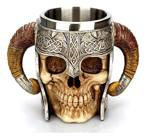 Taza De Acero Inoxidable Con Calavera Vikinga, Diseño De Esq