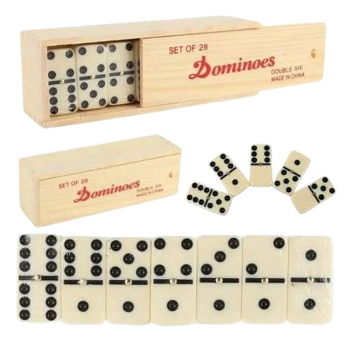Domino En Caja De Madera Juego De Mesa Familiar 28 Piezas