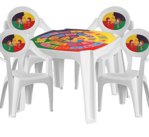 Mesa Infantil Com 4 Cadeiras Decorada Carro Princesa Aranha Cor Branco Jogos