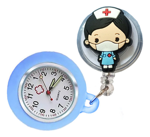 Reloj De Bolsillo Enfermera Con Broche Retractil Con Figura