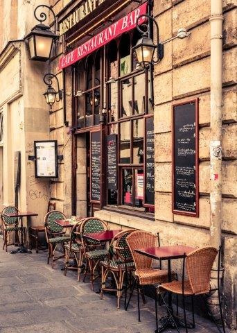 Street With Tables Of Cafe In Paris - Lamina De 50 X 40 Cm