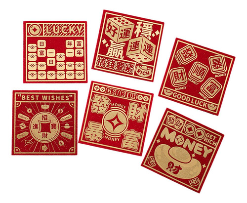 6 Sobres Rojos Chinos Hong Bao, Fáciles De Usar, Estilo B