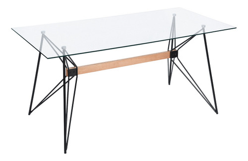 Mesa Cristal Con Sillas Eames Comedor Moderno Minimalista Color Cristal/Negro