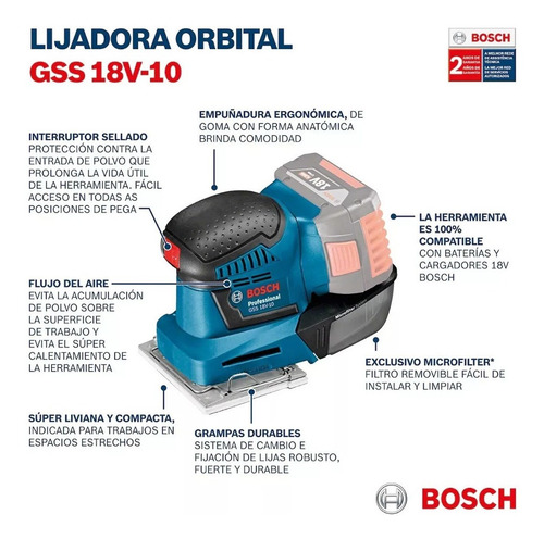 Taladro Percutor Inalambrico 13mm +lijadora Gss 18v-10 Bosch