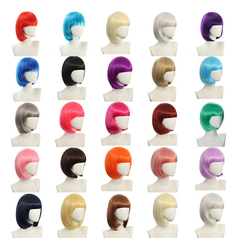 K051-27 - Peluca Sintética Multicolor Linda Estilo Bob Con F